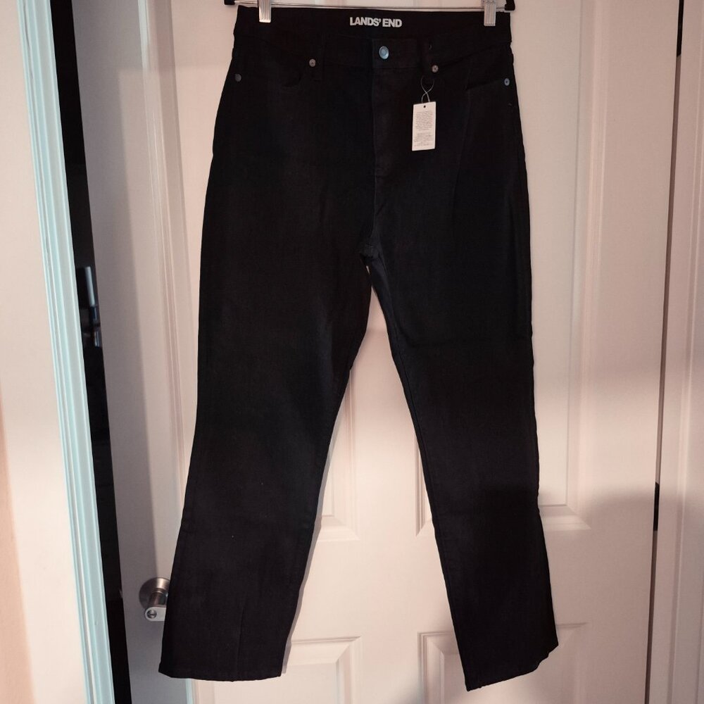 Lands' End 14 Mid Rise Black Curvy Straight Leg Jeans New NWT!